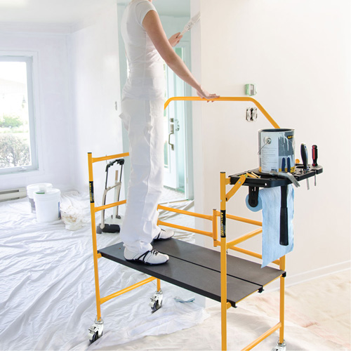 Metaltech I-IMCNT nsemble d'&eacute;chafaudage &agrave; montant de s&eacute;curit&eacute; & tablette pour outils de 4' Jobsite Series, Cadre Acier, 49-1/2" p x 57-3/4" h