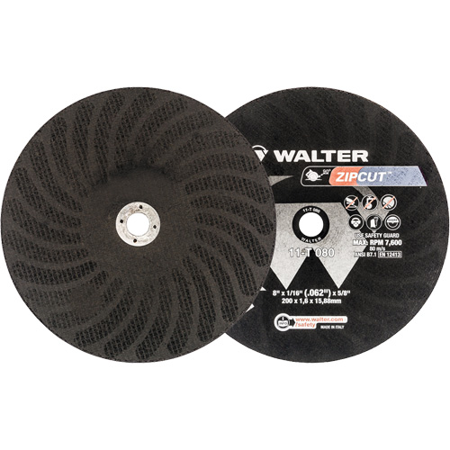 Walter Surface Technologies 11T080 Zipcut Reinforced Cut-Off Wheel, 8" x 1/16", 5/8" Arbor, Type 1, Aluminum Oxide, 7600 RPM