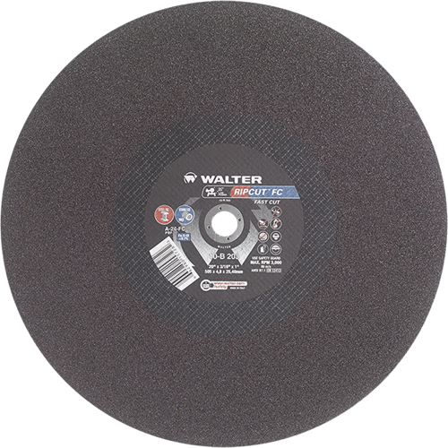 Walter Technologies Pour Surface 10B203 Meule &agrave; tronçonner Ripcut II pour la coupe de l'acier inoxydable et l'acier sur scies fixes, 20" x 3/16", Arbre de 1", Type 1, Oxyde d'aluminium, 3000 Tr/min