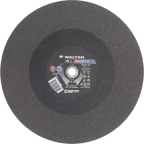 Walter Technologies Pour Surface 10A203 Meule &agrave; tronçonner haute performance Ripcut II pour scies fixes, 20" x 3/16", Arbre de 1", Type 1, Oxyde d'aluminium, 3000 Tr/min