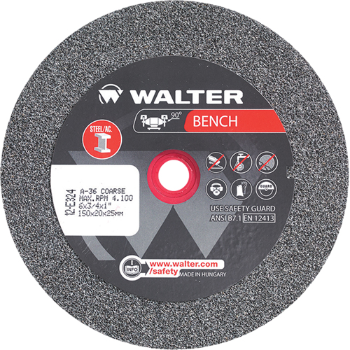 Walter Technologies Pour Surface 12E324 Meules pour rectifieuses d'&eacute;tabli, 6" x 3/4", Arbre de 1", 1