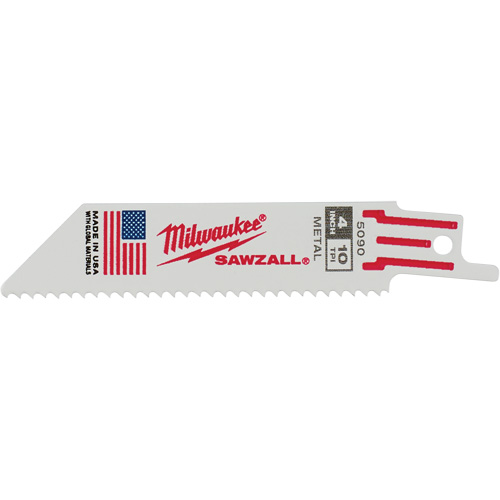 Milwaukee 48-00-5090 Sawzall&reg; Reciprocating Saw Blade, Bi-Metal, 10 TPI, 4" L x 3/4" W