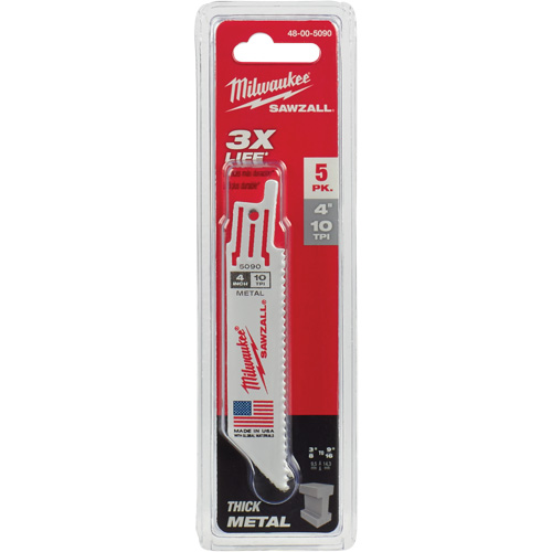 Milwaukee 48-00-5090 Sawzall&reg; Reciprocating Saw Blade, Bi-Metal, 10 TPI, 4" L x 3/4" W