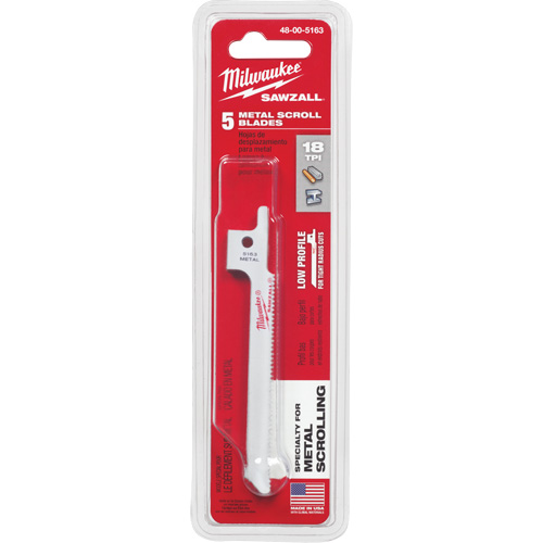 Milwaukee 48-00-5163 Sawzall&reg; Reciprocating Saw Blade, Bi-Metal, 18 TPI, 3-5/8" L x 5/16" W