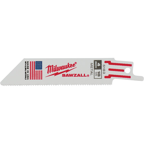 Milwaukee 48-00-5183 Lame de scie alternative Sawzall, Bim&eacute;tal, 18 Dents par pouce, 4" lo x 3/4" la