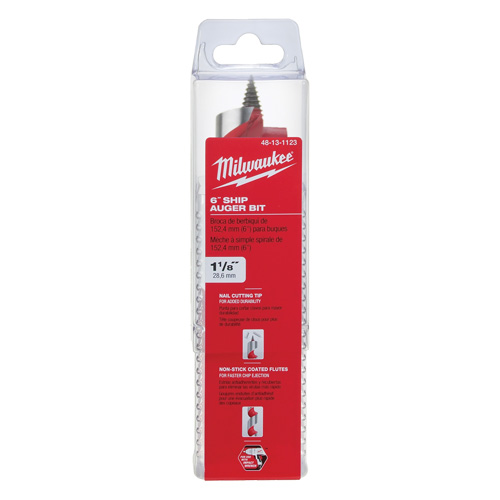 Milwaukee 48-13-1123 Ship Auger Drill Bit, 1-1/8" Diameter, 3" Flute, 7/16" Hex Shank