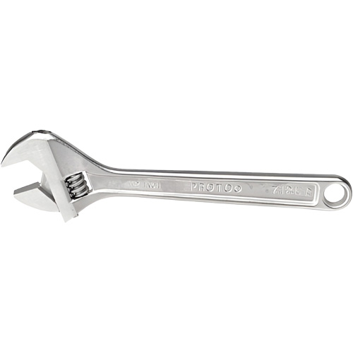 Proto J712LA Adjustable Wrench, 12-1/8" L, 1-19/32" Max Width, Chrome