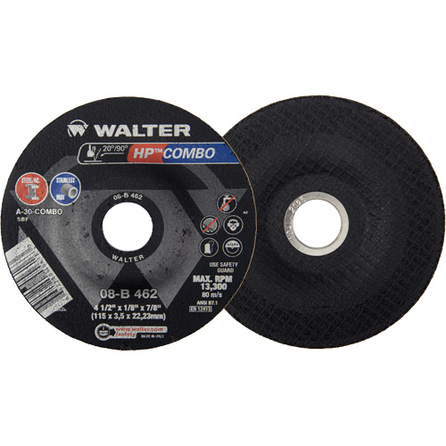 Walter Technologies Pour Surface 08B462 Meule combin&eacute;e HP Combo &agrave; moyeu d&eacute;port&eacute;, 4-1/2" x 1/8", Arbre de 7/8", Type 27