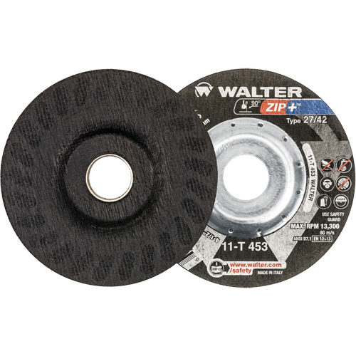Walter Technologies Pour Surface 11T453 Meules &agrave; tronçonner renforc&eacute;es Zip+ pour meuleuse &agrave; angle droit, 4-1/2" x 1/16", Arbre de 7/8", Type 27, Alumine de zirconium, 13 300 Tr/min