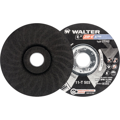 Walter Technologies Pour Surface 11T503 Meules &agrave; tronçonner renforc&eacute;es Zip+ pour meuleuse &agrave; angle droit, 5" x 1/16", Arbre de 7/8", Type 27, Alumine de zirconium, 12 200 Tr/min