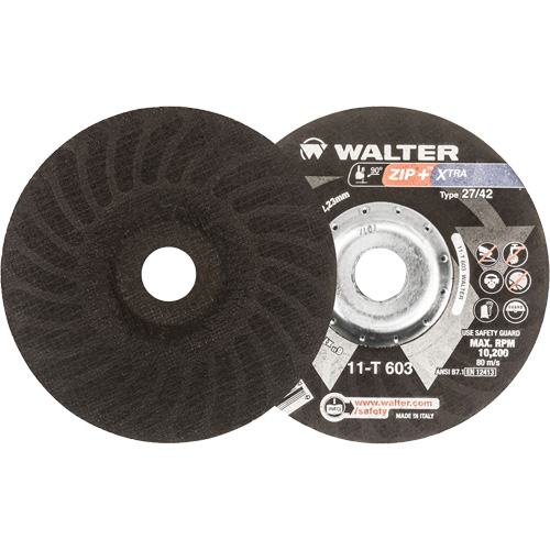 Walter Technologies Pour Surface 11T603 Meules &agrave; tronçonner renforc&eacute;es Zip+ pour meuleuse &agrave; angle droit, 6" x 1/16", Arbre de 7/8", Type 27, Oxyde d'aluminium, 10 200 Tr/min