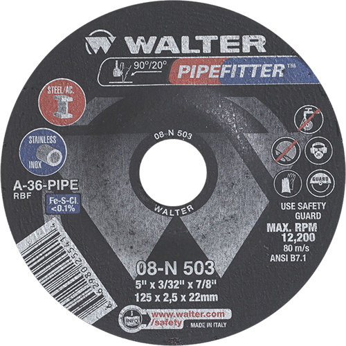 Walter Surface Technologies 08N503 PIPEFITTER Grinding Wheel, 5" x 3/32", 7/8" Arbor, Type 27