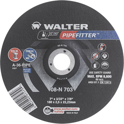 Walter Technologies Pour Surface 08N703 Meule PIPEFITTER, 7" x 3/32", Arbre 7/8", Type 27