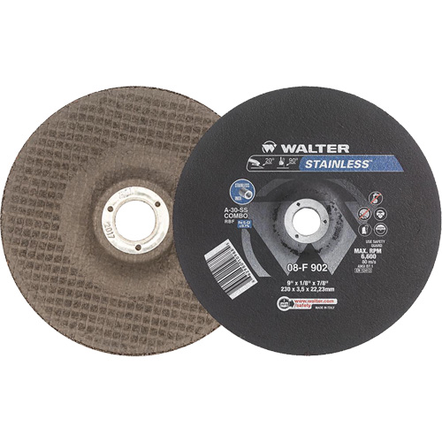 Walter Surface Technologies 08F902 Stainless Steel Depressed Centre Grinding Wheels, 9" x 1/8", 7/8" Arbor, Type 27