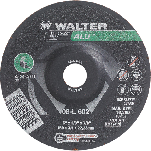 Walter Surface Technologies 08L602 Depressed Centre Grinding Wheels - Aluminium Type 27, 6" x 1/8", 7/8" Arbor, Type 27