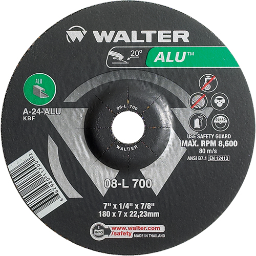 Walter Technologies Pour Surface 08L700 Meules en aluminium &agrave; moyeu d&eacute;port&eacute;, 7" x 1/4", Arbre 7/8", Type 27