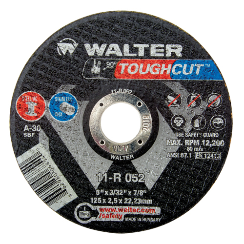 Walter Surface Technologies 11R052 Toughcut Reinforced Cut-Off Wheel, 5" x 3/32", 7/8" Arbor, Type 1, Aluminum Oxide, 12200 RPM