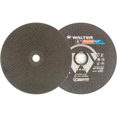 Walter Surface Technologies 11R092 Toughcut Reinforced Cut-Off Wheel, 9" x 3/32", 7/8" Arbor, Type 1, Aluminum Oxide, 6600 RPM