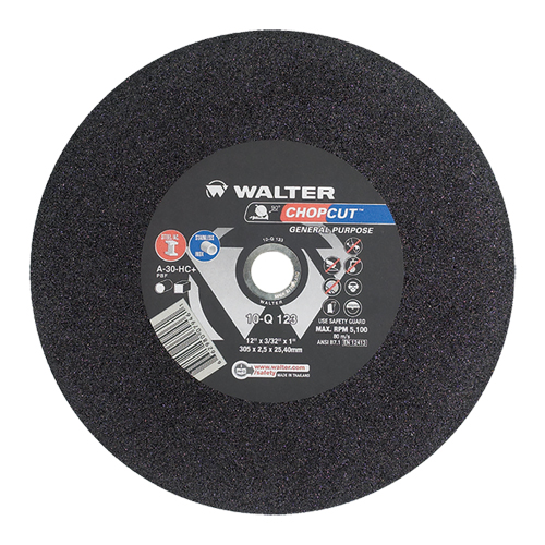 Walter Technologies Pour Surface 10Q123 Meule &agrave; tronçonner pour scie de d&eacute;coupage Chopcut, 12" x 3/32", Arbre de 1", Type 1, Oxyde d'aluminium, 5200 Tr/min