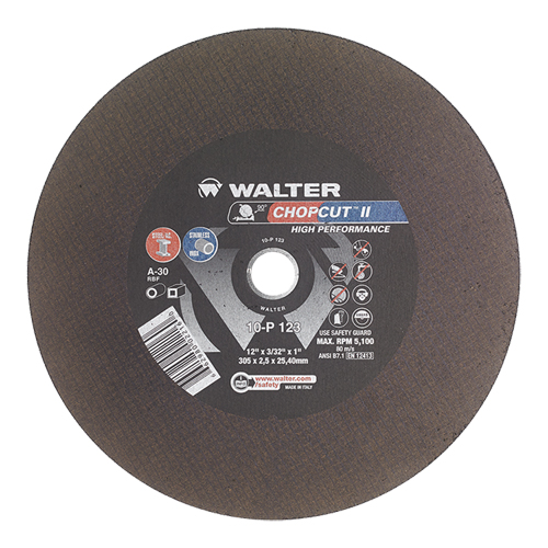 Walter Technologies Pour Surface 10P123 Meule &agrave; tronçonner pour scie de d&eacute;coupage Chopcut II, 12" x 3/32", Arbre de 1", Type 1, Oxyde d'aluminium, 5200 Tr/min
