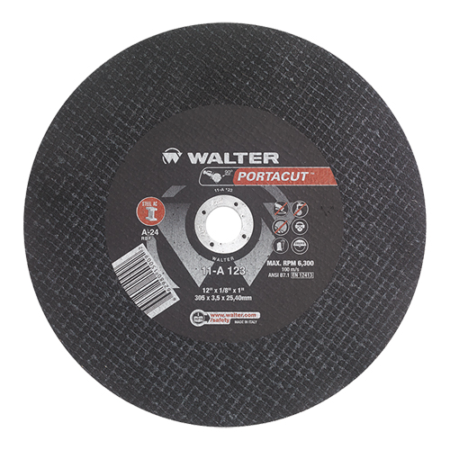 Walter Surface Technologies 11A123 Portacut High Speed Cut-Off Wheel, 12" x 1/8", 1" Arbor, Type 1, Aluminum Oxide, 6300 RPM