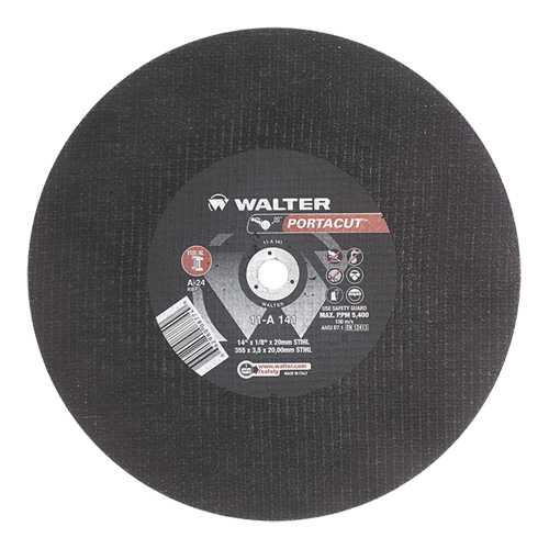 Walter Technologies Pour Surface 11A141 Meule &agrave; tronçonner rapide en acier inoxydable Portacut, 14" x 1/8", Arbre de 3/4", Type 1, Oxyde d'aluminium, 5400 Tr/min