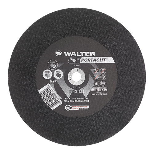 Walter Surface Technologies 11D121 Portacut High Speed Cut-Off Wheel, 12" x 1/8", 3/4" Arbor, Type 1, Silicon Carbide, 6300 RPM