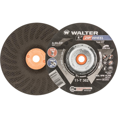 Walter Surface Technologies 11T362 Spin-On Zipcut Right Angle Grinder Reinforced Cut-Off Wheels, 6" x 7/8", 5/8"-11 Arbor, Type 27, Aluminum Oxide, 10200 RPM