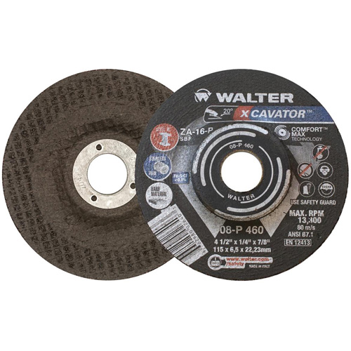 Walter Technologies Pour Surface 08P460 Meule XCAVATOR, 4-1/2" x 1/4", Arbre 7/8", Zirconium, Type 27