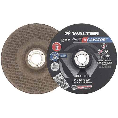Walter Surface Technologies 08P700 XCAVATOR Grinding Wheel, 7" x 1/4", 7/8" Arbor, Zirconium, Type 27
