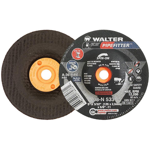 Walter Surface Technologies 08N533 PIPEFITTER Grinding Wheel, 5" x 3/32", 5/8"-11 Arbor, Aluminum Oxide, Type 27