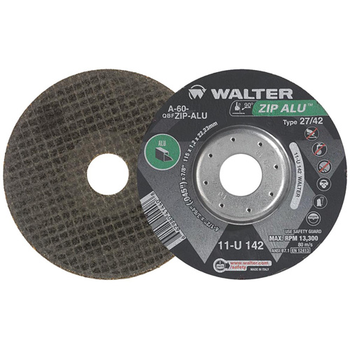 Walter Technologies Pour Surface 11U152 Meule &agrave; tronçonner Zip Alu, 5" x 3/64", Arbre de 7/8", Type 27, Oxyde d'aluminium, 12 200 Tr/min