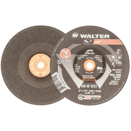 Walter Surface Technologies 08B632 HP Grinding and Cutting Wheel, 6" x 1/8", 5/8"-11 Arbor, Aluminum Oxide, Type 27