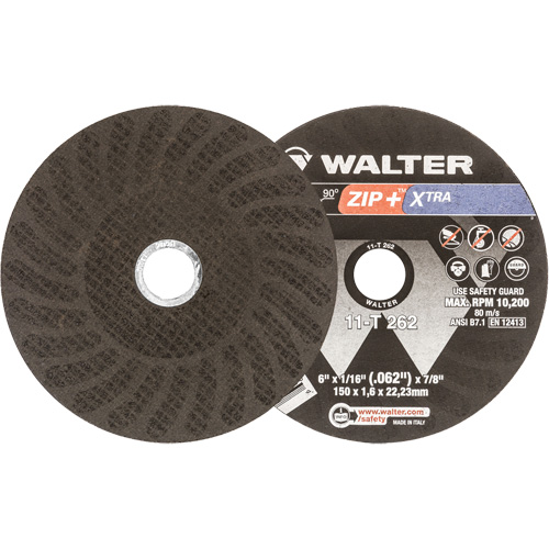 Walter Surface Technologies 11T262 Zip+ Right Angle Grinder Reinforced Cut-Off Wheel, 6" x 1/16", 7/8" Arbor, Type 1, Aluminum Oxide, 10200 RPM
