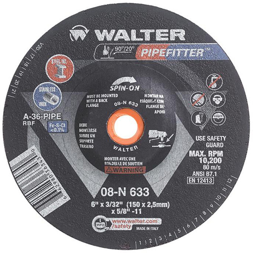 Walter Surface Technologies 08N633 PIPEFITTER Grinding Wheel, 6" x 3/32", Aluminum Oxide, Type 27