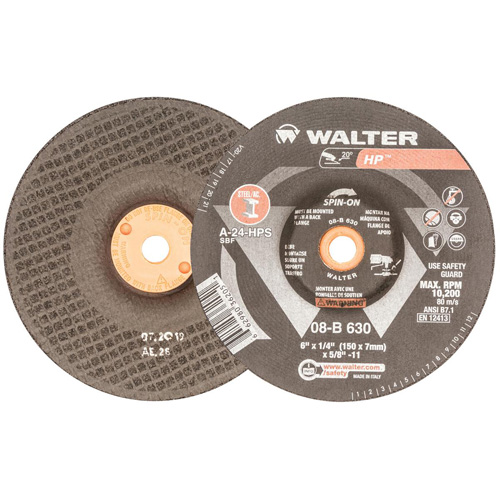 Walter Surface Technologies 08B630 HP Grinding and Cutting Wheel, 6" x 1/4", 5/8"-11 Arbor, Aluminum Oxide, Type 27