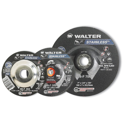 Walter Surface Technologies 08F451 STAINLESS Grinding and Cutting Wheel, 4-1/2" x 1/4", 5/8"-11 Arbor, Type 28S, Aluminum Oxide, 13300 RPM