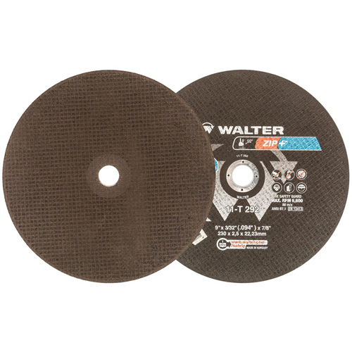 Walter Surface Technologies 11T292 Zip+Xtra Heavy-Duty Cut-Off Wheel, 9" x 3/32", 7/8" Arbor, Type 1, Aluminum Oxide, 6600 RPM