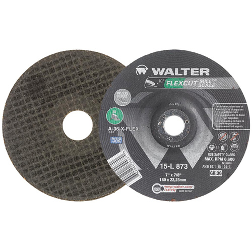 Walter Surface Technologies 15L873 FLEXCUT MILL SCALE Grinding Wheel, 7", 36 Grit, Aluminum Oxide, 7/8", 8600 RPM, Type 29