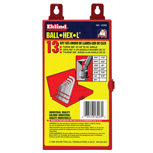 Eklind 18203 Balldrive Hex Key, Hex End, 1/20" x 2.8" L, L Shape