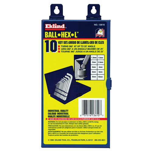 Eklind 18205 Balldrive Hex Key, Hex End, 5/64" x 3.2" L, L Shape