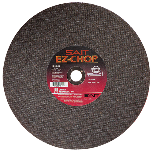 United Abrasives Inc. 24039 Meule &agrave; tronçonner EZ-Chop, 14" x 3/32", Arbre de 1", Type 1, Oxyde d'aluminium, 4400 Tr/min