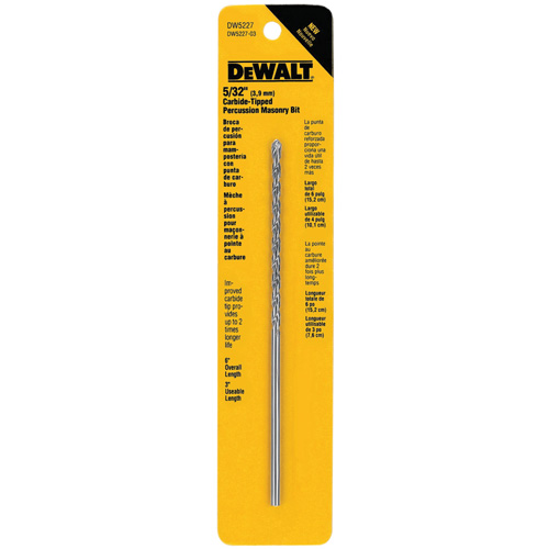 DEWALT DW5227 4-Flute Hammer Drill Bit, 5/32", 3-Flat Shank, Carbide
