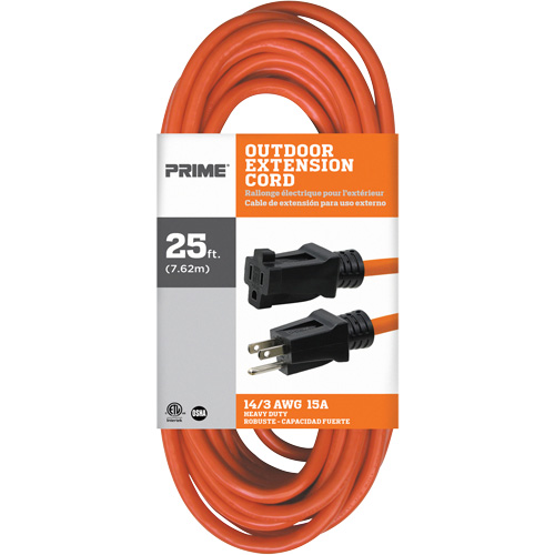 PRIME Outdoor Vinyl Extension Cord, 14/3 AWG, 15 A, 25' XA713 (EC501725
