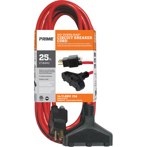 Prime CB614725 Vinyl Extension Cord, Outdoor, SJTW, 14/3 AWG, 15 A, 3 Outlet(s), 25'