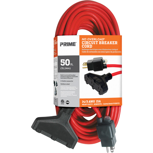 Prime CB614730 Cordon rallonge en vinyle, Ext&eacute;rieur, SJTW, AWG 14/3, 15 A, 3 prise(s), 50'