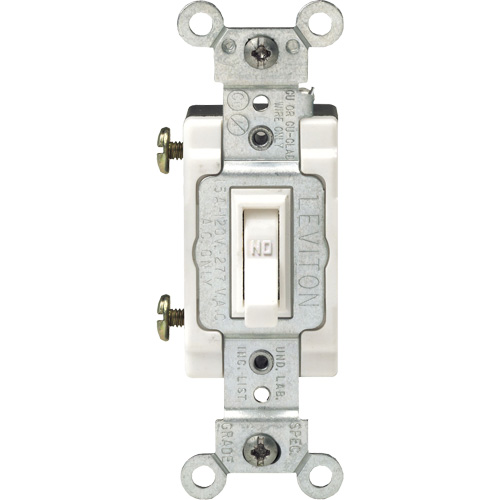 Leviton 1101-CW Interrupteurs doux &agrave; borne arri&egrave;re & lat&eacute;rale avec basculement unipolaire encadr&eacute;