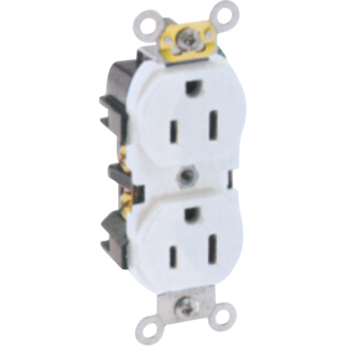 Leviton 5262-W Prise &agrave; borne arri&egrave;re & lat&eacute;rale &agrave; broches droites avec courroie en acier