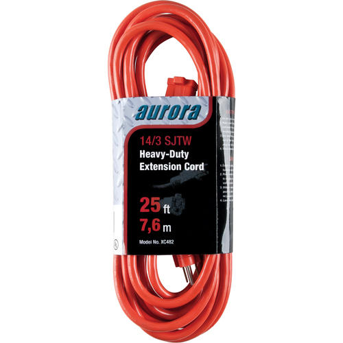Aurora Tools XC482 Vinyl Extension Cord, Outdoor, SJTW, 14/3 AWG, 15 A, 25'