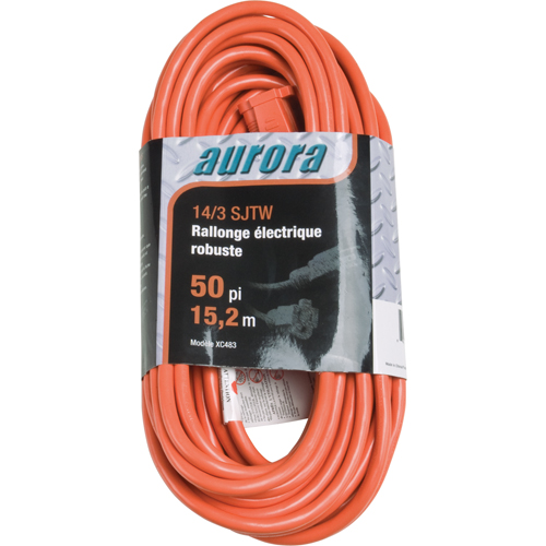 Aurora Tools XC483 Vinyl Extension Cord, Outdoor, SJTW, 14/3 AWG, 15 A, 50'